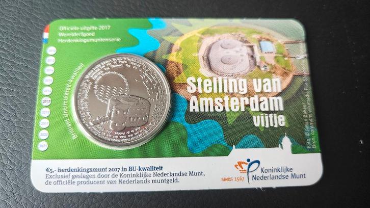 CoinCard - Het Stelling van Amsterdam vijfje BU, Postzegels en Munten, Munten | Nederland, Setje, Euro's, Koningin Beatrix, Ophalen of Verzenden