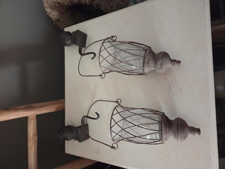 Landelijke windlichten, Huis en Inrichting, Woonaccessoires | Kandelaars en Kaarsen, Zo goed als nieuw, 25 tot 50 cm, Metaal, Ophalen
