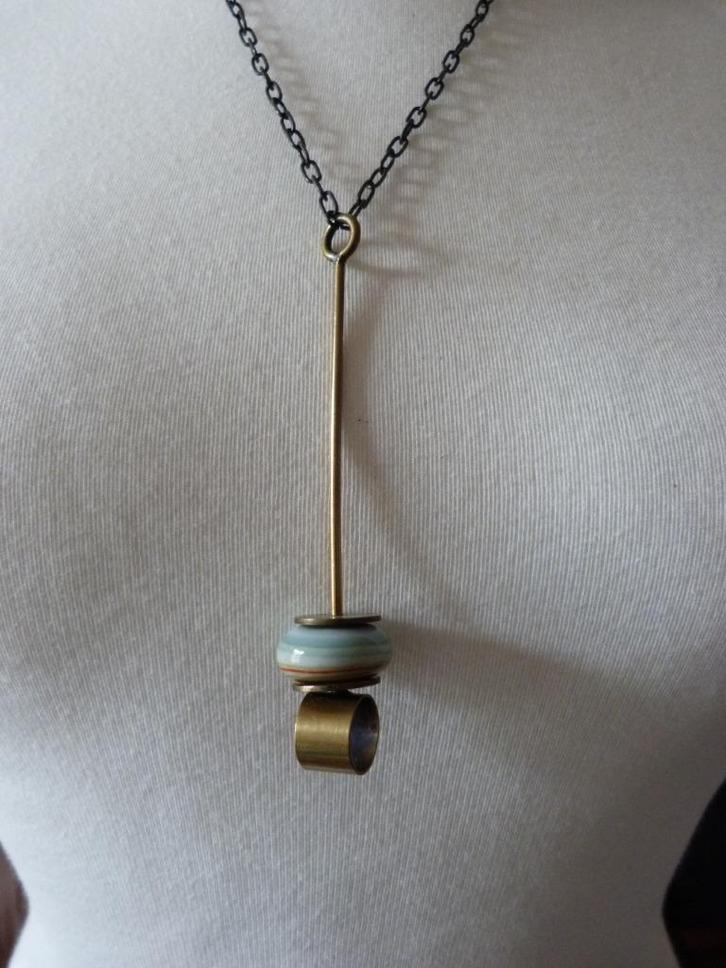 vintage ketting - met koper en gekleurd glas, Sieraden, Tassen en Uiterlijk, Kettingen, Zo goed als nieuw, Overige materialen