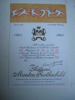 Origineel Chateau Mouton Rothschild Wijn Etiket 1965, Frankrijk, Nieuw, Ophalen of Verzenden, Rode wijn