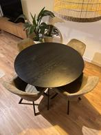 Zwarte ronde eettafel met 4 stoelen, 100 tot 150 cm, Rond, Ophalen of Verzenden, Zo goed als nieuw