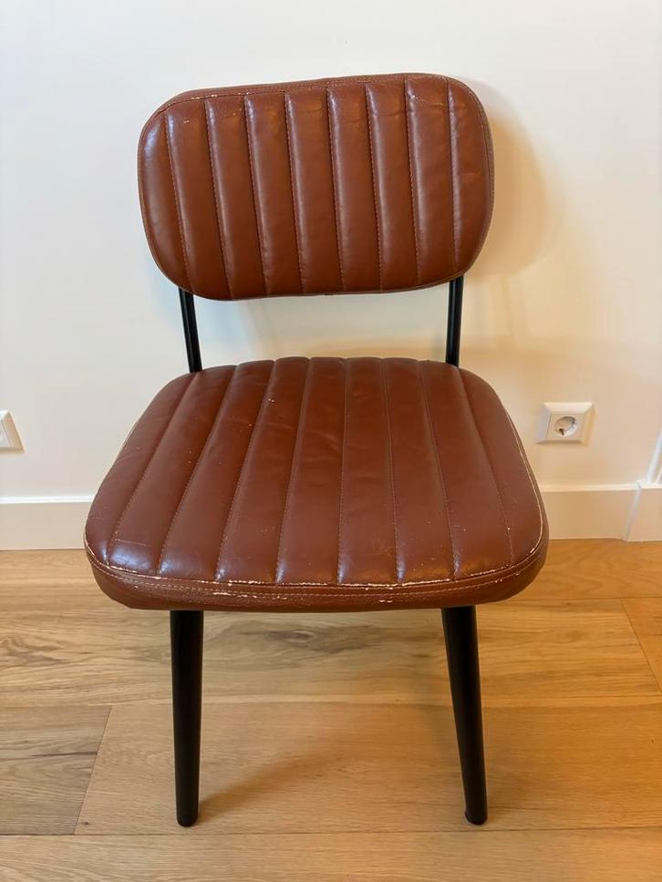 Zuiver Back to School leren stoel - cognac, Huis en Inrichting, Stoelen, Gebruikt, Eén, Leer, Bruin, Ophalen