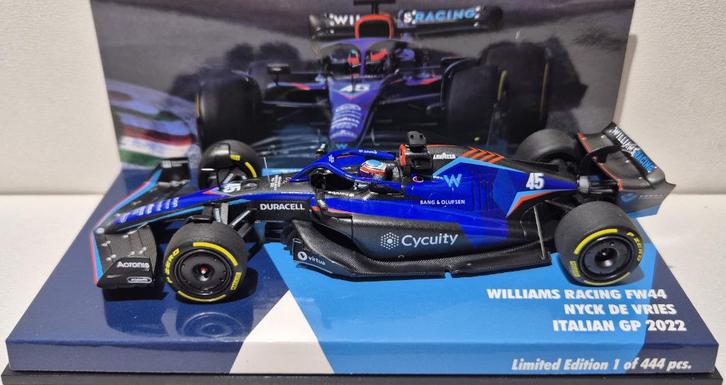F1 Williams Racing FW44 Nyck de Vries Italian GP 1/43, Hobby en Vrije tijd, Modelauto's | 1:43, Nieuw, Auto, MiniChamps, Ophalen of Verzenden