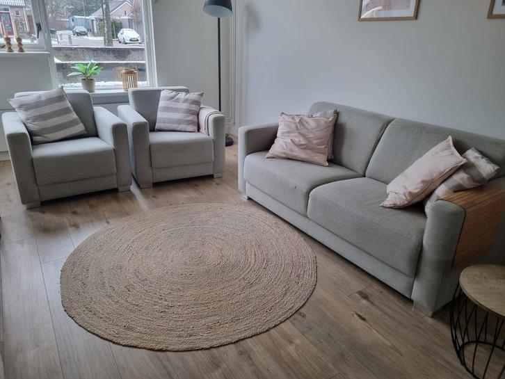 Bank met twee bijpassende fauteuils, Huis en Inrichting, Banken | Bankstellen, Gebruikt, Rechte bank, Driepersoons, 150 tot 200 cm