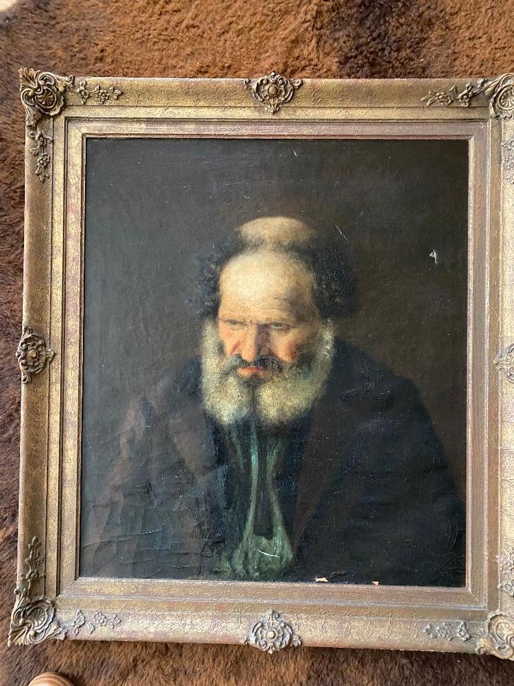 Olieverf schilderij van kale man, Antiek en Kunst, Kunst | Schilderijen | Klassiek, Ophalen