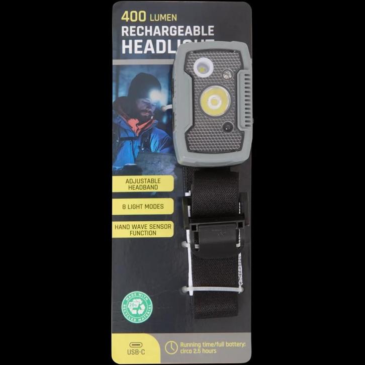 Oplaadbare hoofdlamp  400 lumen, Caravans en Kamperen, Zaklampen, Nieuw, Accu, Ophalen