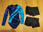 Turnpakje velours en twee broekjes, Sport en Fitness, Turnen, Gebruikt, Blauw, Turnpak(je), Kindermaat 122 t/m 140