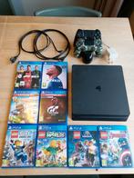 PlayStation 4 slim 500GB (PS4) + 8 spellen + 2 controllers, Ophalen of Verzenden, Zo goed als nieuw, Met 2 controllers, Slim