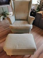 RetroMintgroen fauteuil moet schoongemaakt met voetenbankje, Ophalen, Gebruikt, 75 tot 100 cm, 50 tot 75 cm