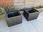 Grote vierkante bloembakken van dik steigerhout, zwart., Tuin en Terras, Bloembakken en Plantenbakken, Ophalen, Rechthoekig, Hout