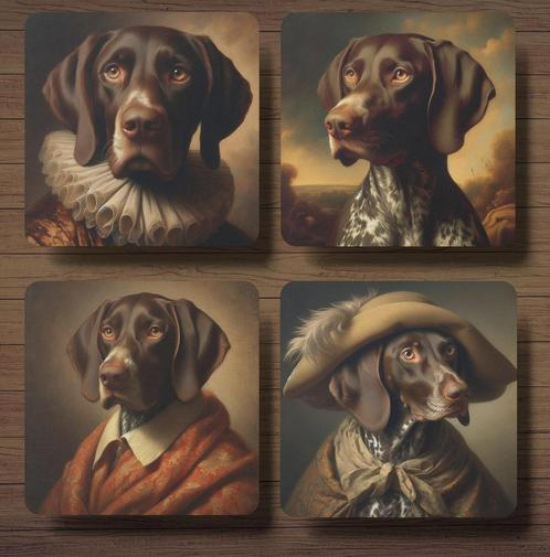 Duitse Staande Korthaar Rembrandt onderzetters met houder, Huis en Inrichting, Woonaccessoires | Onderzetters, Nieuw, Glas of Kopje