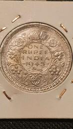 1 Rupee 1945 India, zilveren munt., Postzegels en Munten, Munten | Azië, Zilver, Ophalen of Verzenden, Losse munt, Zuid-Azië
