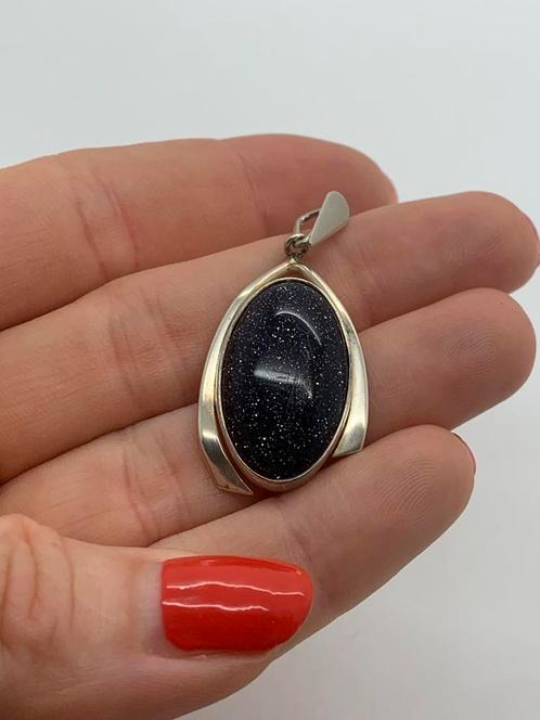 V743 Prachtige zilveren hanger blauwe goudsteen, Sieraden, Tassen en Uiterlijk, Kettinghangers, Zilver, Zilver, Overige voorstellingen