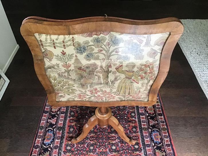 Antieke klaptafel - scherm - met gobelin achter glas, Antiek en Kunst, Antiek | Meubels | Tafels, Ophalen of Verzenden