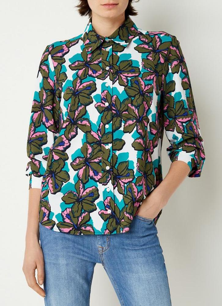 Studio anneloes bobby leaf blouse M army/fuchsia, Kleding | Dames, Blouses en Tunieken, Zo goed als nieuw, Maat 38/40 (M), Roze