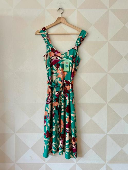 King Louie Lenny Dress jurk bloem groen XS/34 NIEUW, Kleding | Dames, Jurken, Nieuw, Maat 34 (XS) of kleiner, Groen, Knielengte