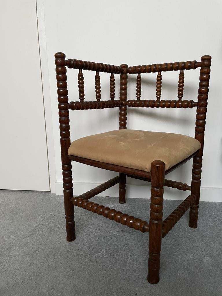 Bobbin stoel met stoffen zitting, Antiek en Kunst, Antiek | Meubels | Stoelen en Banken, Ophalen