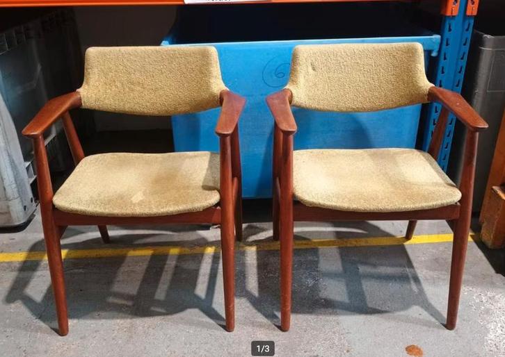 Vintage Erik Kirkegaard stoelen '60 teak hout, Antiek en Kunst, Antiek | Meubels | Stoelen en Banken, Ophalen