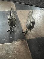 Metaal Pauw Beeldjes Set van 2 Vogels met Kuif Patina, Ophalen of Verzenden, Zo goed als nieuw, Overige materialen