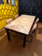 Eettafel 180x90 cm, houten blad, zwart onderstel, Ophalen, Gebruikt, Eikenhout, 50 tot 100 cm