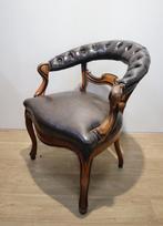 Antieke met leder beklede bureaustoel, 19 eeuw, Ophalen of Verzenden