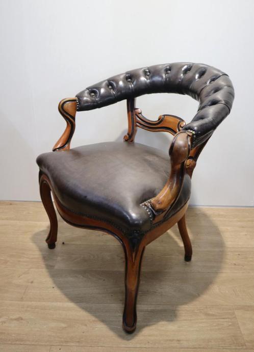 Antieke met leder beklede bureaustoel, 19 eeuw, Antiek en Kunst, Antiek | Meubels | Stoelen en Banken, Ophalen of Verzenden
