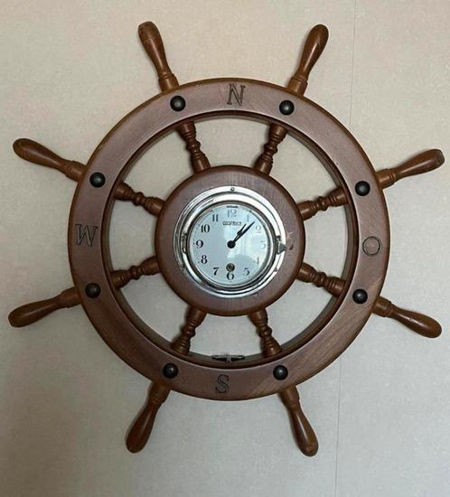 Stuurwiel klok, maritiem, gadget, Huis en Inrichting, Woonaccessoires | Klokken, Zo goed als nieuw, Ophalen