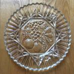 Fruitschaal plat glas met fruitmotief in het glas vintage, Schaal, Rond, Ophalen of Verzenden, Glas