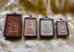 Vier erg mooie Boeddha amuletten in draag etui's - allen oud, Ophalen of Verzenden