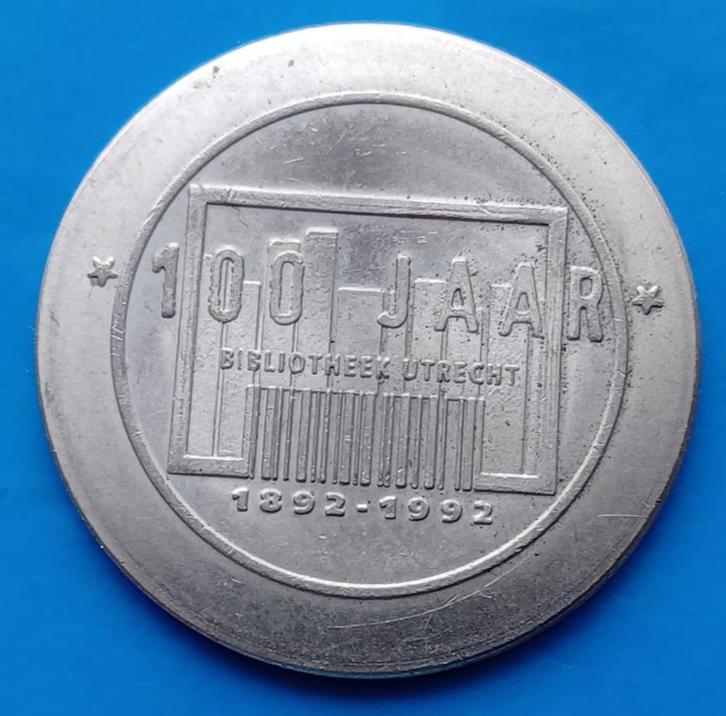 1 Dommetje Utrecht 1992 100 jaar Bibliotheek Utrecht, Postzegels en Munten, Penningen en Medailles, Overige materialen, Nederland