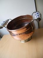 oude bloempot koper met Delfts blauw handvat, Antiek en Kunst, Ophalen of Verzenden, Koper