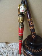 Vintage Indonesische houten schrijfpen pennen met standaard, Ophalen of Verzenden