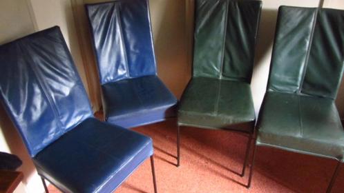 4 leren eetkamer stoelen, Huis en Inrichting, Stoelen, Gebruikt, Vier, Leer, Metaal, Overige kleuren, Ophalen