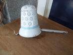 witte emaille zeef met steel en een blauwe bies, Ophalen of Verzenden