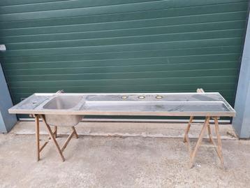 RVS tapblad met diepe spoelbak 2300×500×45 mm beschikbaar voor biedingen