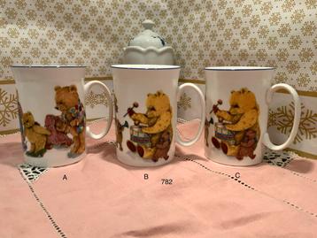 3x LaScelles Fine Bone China Mug Cup Featuring Teddy Bears beschikbaar voor biedingen