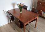 Vintage houten eettafel (van 4 pers. uitschuifbaar tot 6), Ophalen, Gebruikt, 100 tot 150 cm, 50 tot 100 cm