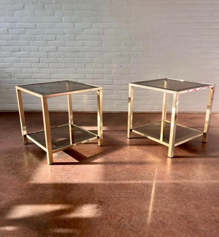 ✨ 2 x Belgochrom Bijzettafel – Hollywood Regency Glamour ✨, Huis en Inrichting, Tafels | Bijzettafels, Gebruikt, Vierkant, 45 tot 60 cm