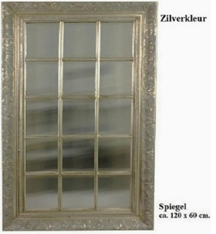 Spiegel zilver-antieklook met ruitverdeling H. 120;  ., Antiek en Kunst, Curiosa en Brocante, Ophalen
