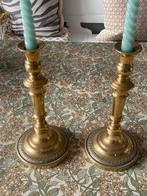 Twee zware koperen kandelaars, Ophalen of Verzenden, Koper of Brons