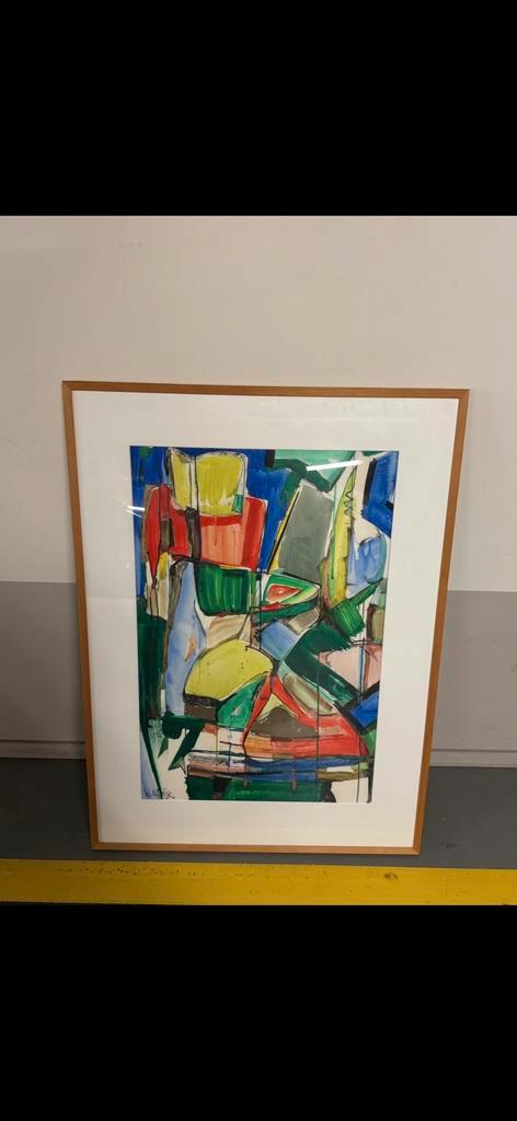 Wilhelmus van Dijk - Zomer Gouache, Gesigneerd & Ingelijst, Antiek en Kunst, Kunst | Schilderijen | Abstract, Ophalen