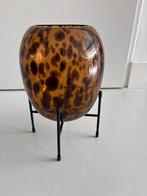 Vaas met bruine print, Overige kleuren, Ophalen of Verzenden, Minder dan 50 cm, Glas