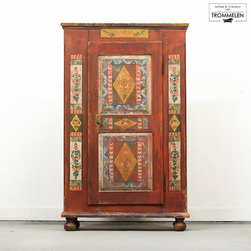 Antieke brocante landelijke beschilderde bruidskast 1856, Antiek en Kunst, Curiosa en Brocante, Ophalen