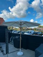 Parasol ecru met voet 280 CM rond, Ophalen, Zo goed als nieuw