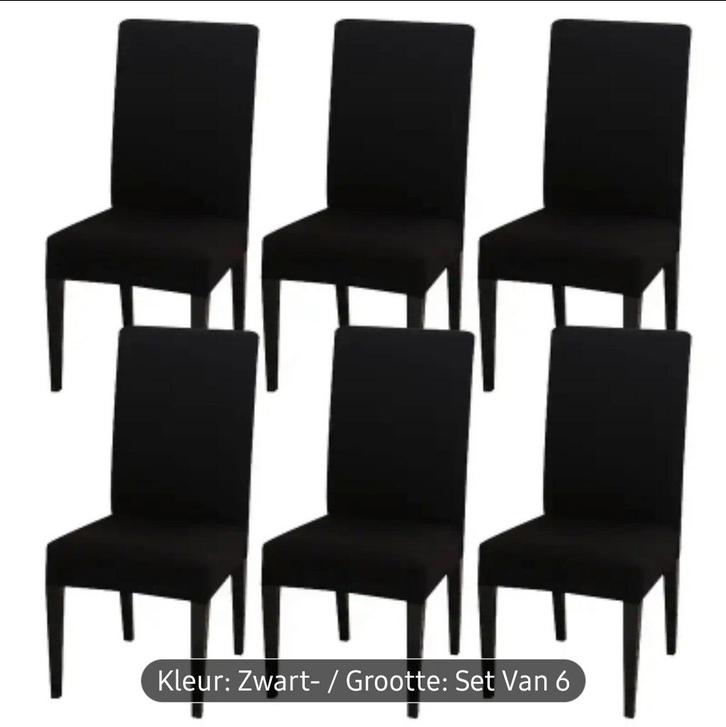 6 Zwarte Stoelhoezen, Huis en Inrichting, Stoelen, Nieuw, Vijf, Zes of meer stoelen, Stof, Zwart, Ophalen