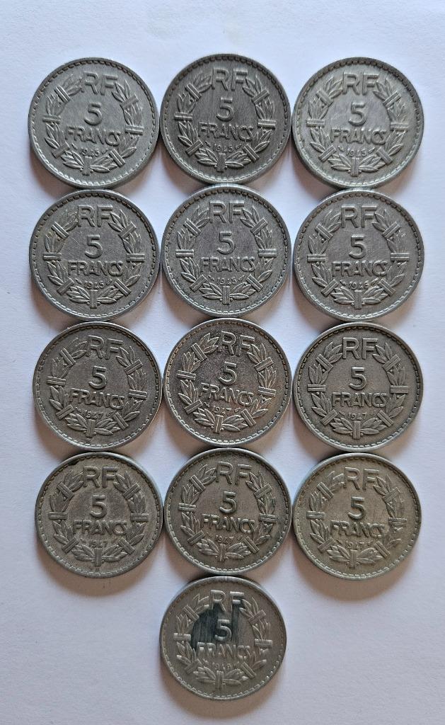 Frankrijk 5 francs munten 1945 - 1947 (Lavrillier), Postzegels en Munten, Munten | Europa | Niet-Euromunten, Losse munt, Frankrijk
