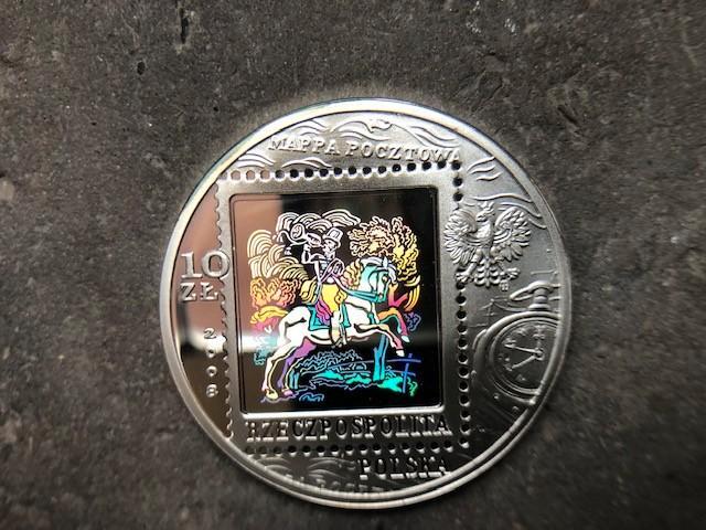 2008 Poland - 450 years postal service - hologram silver, Postzegels en Munten, Edelmetalen en Baren, Zilver, Ophalen of Verzenden