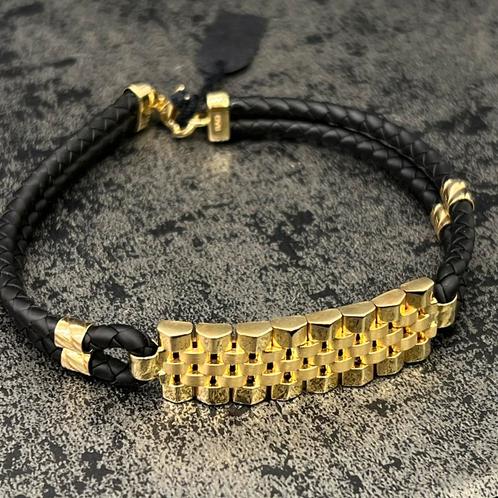 14 karaat gouden armband rolex schakel leder band, Sieraden, Tassen en Uiterlijk, Armbanden, Nieuw, Goud, Ophalen of Verzenden