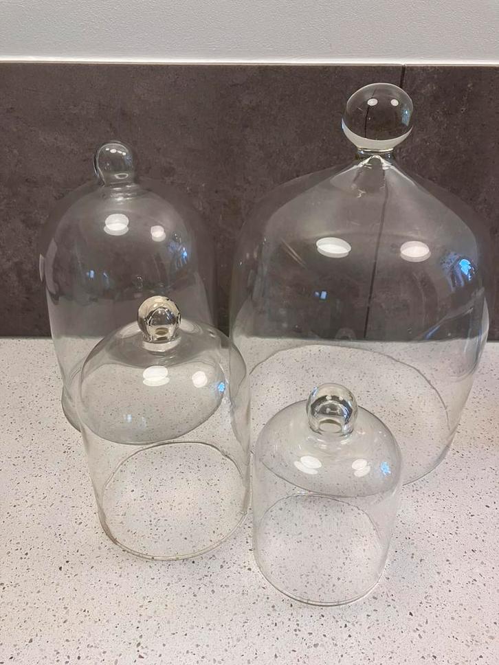 4x glazen stolp met knop, Huis en Inrichting, Woonaccessoires | Stolpen, Gebruikt, Ophalen of Verzenden