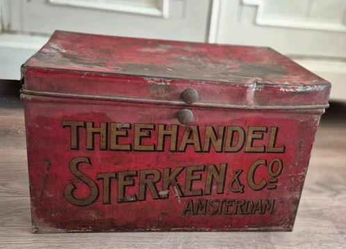 Grote antieke thee metalen thee kist in zeer mooie staat., Antiek en Kunst, Curiosa en Brocante, Ophalen of Verzenden